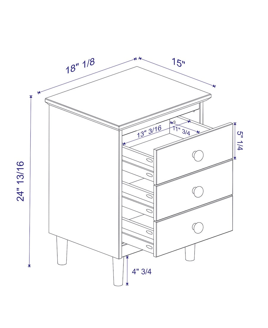 Elevia Modern Minimalist Solid Wood Nightstand - Gray