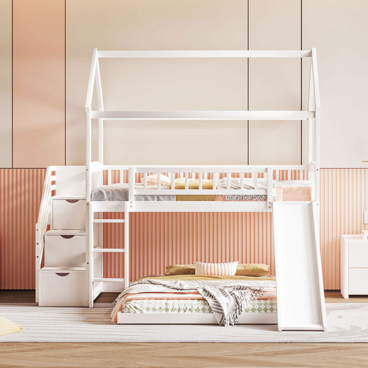 Twin over Full Bunk Bed with Slide - White - detail view 2