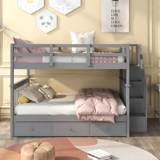 Stairway Full-over-Full Bunk Bed with Drawer - Gray - detail view 2