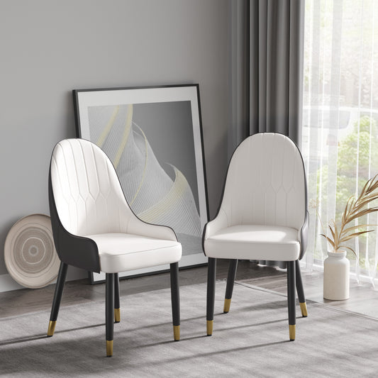 Saskia Modern PU Leather Side Chairs with Gold Tipped Legs Set of 2 Dark Brown & White