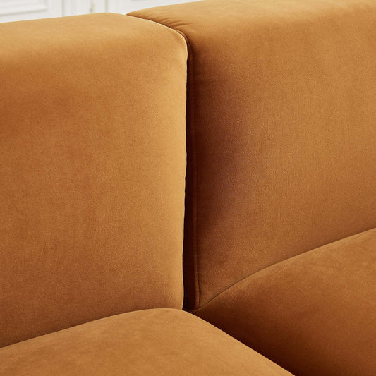 Orby Velvet Sectional Sofa Left Facing with Cloud Comfort in Cognac Velvet, 73.62 x 124.00 x 30.00 inches - primary image