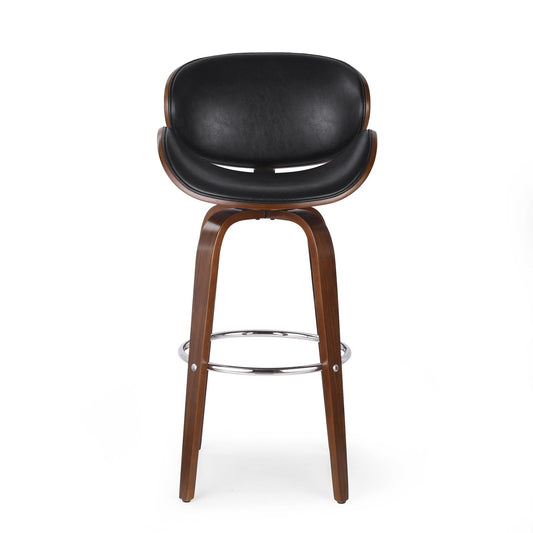 Ophelia 30" Mid-Century Modern Black Faux Leather Upholstered Swivel Barstool
