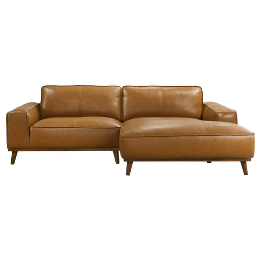 Kerrville Tan Leather Right Sectional Sofa with Mid-Century Modern Design, Genuine Top Grain Leather, Walnut-Finished Wood Legs, 98-Inch Width - primary color shot