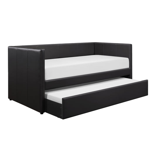 Laken Black Faux Leather Contemporary Daybed with Trundle