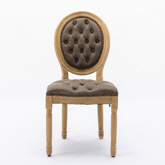 Eliza French Country Style Side Chairs in PU Leather & Solid Wood Set of 2 Brown