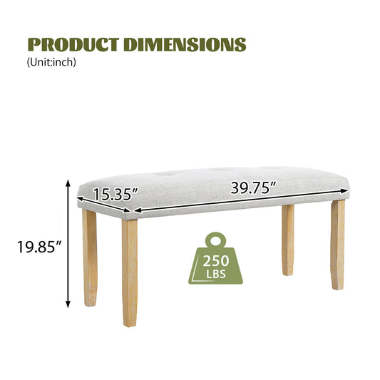 Upholstered Tufted Bench - Beige+natural - detail view 2