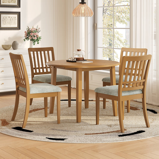5-Piece Round Dining Table Set for 4 People - Light Brown - detail view 2