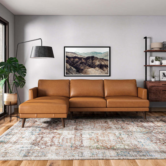 Lore L-Shaped Genuine Leather Sectional In Tan Left Facing - detail view 2