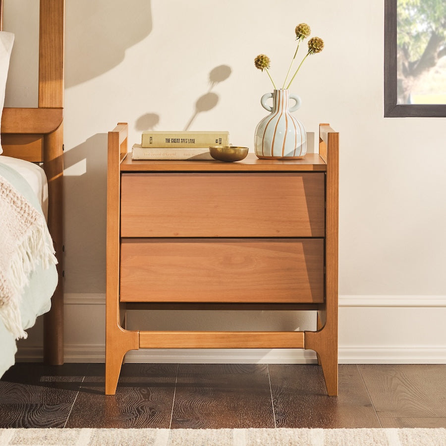 Fluxa Scandi Style Solid Wood Nightstand - Caramel