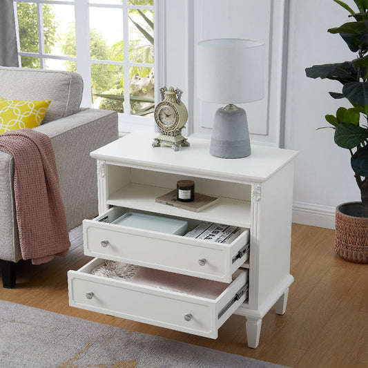 Marilla 2-Drawer Farmhouse Nightstand with USB, White