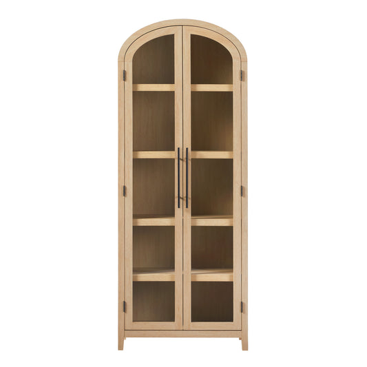Arlen Modern 5 Shelf Arched Tall Bookcase with Glass Doors - Oak