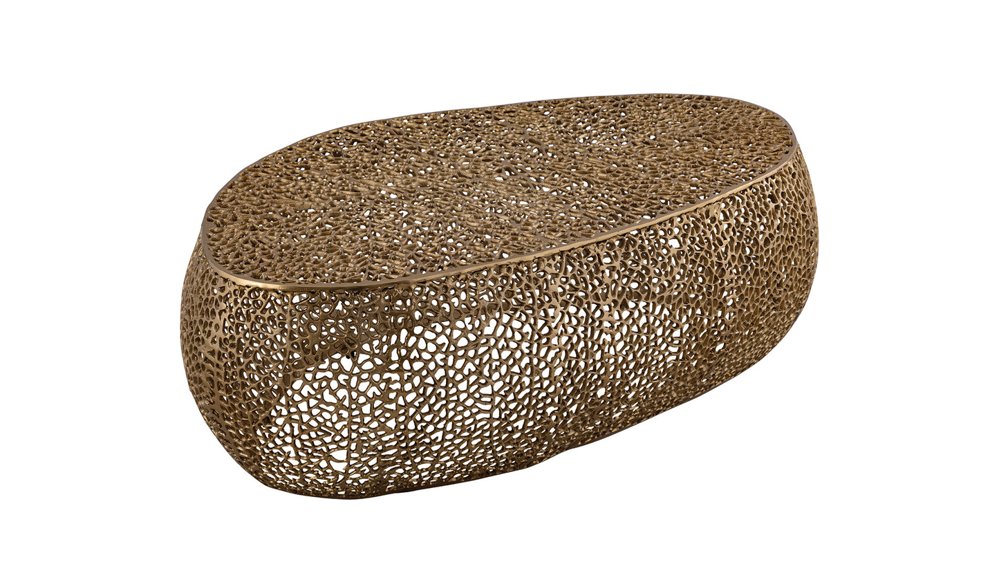 Azriel Oval Aluminum Mesh Coffee Table, Gold