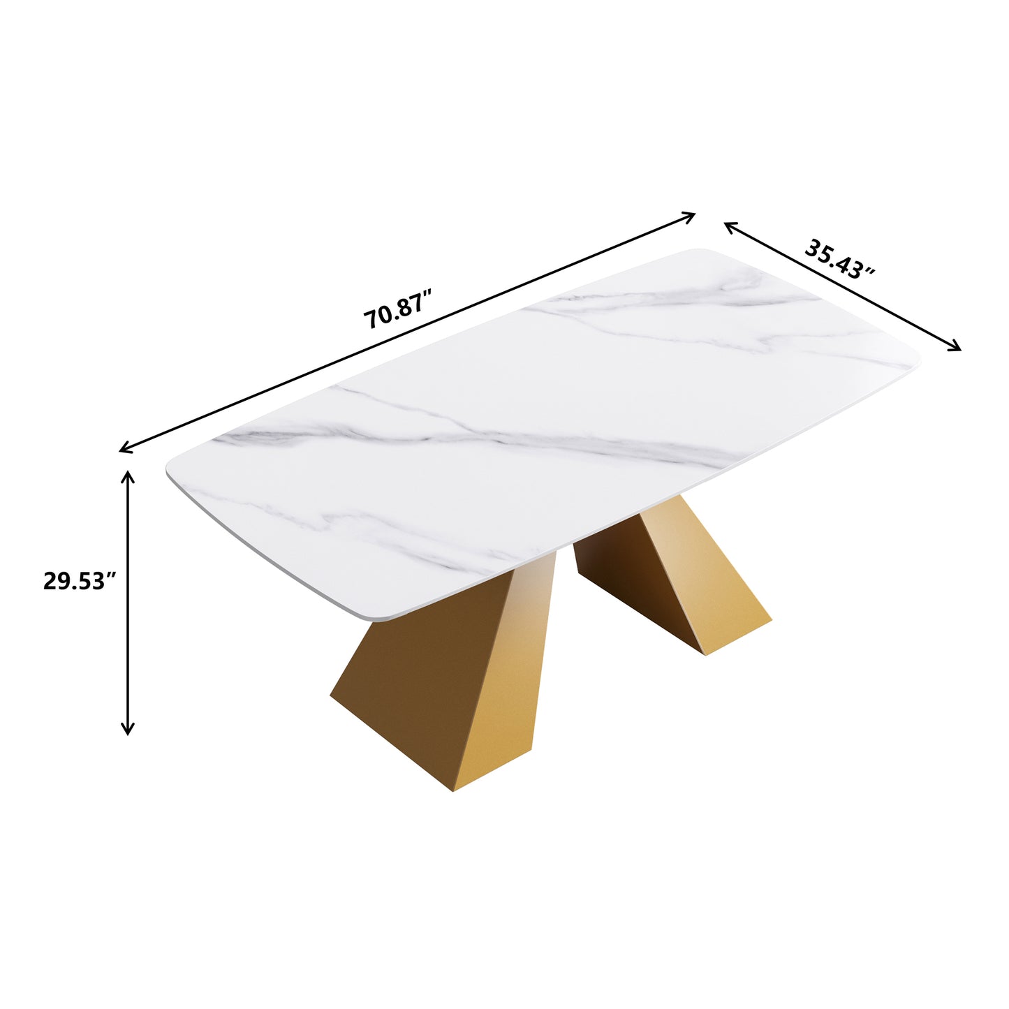 Beryl 70.87"Modern Sintered Stone Dining Table with White Top & Gold Base