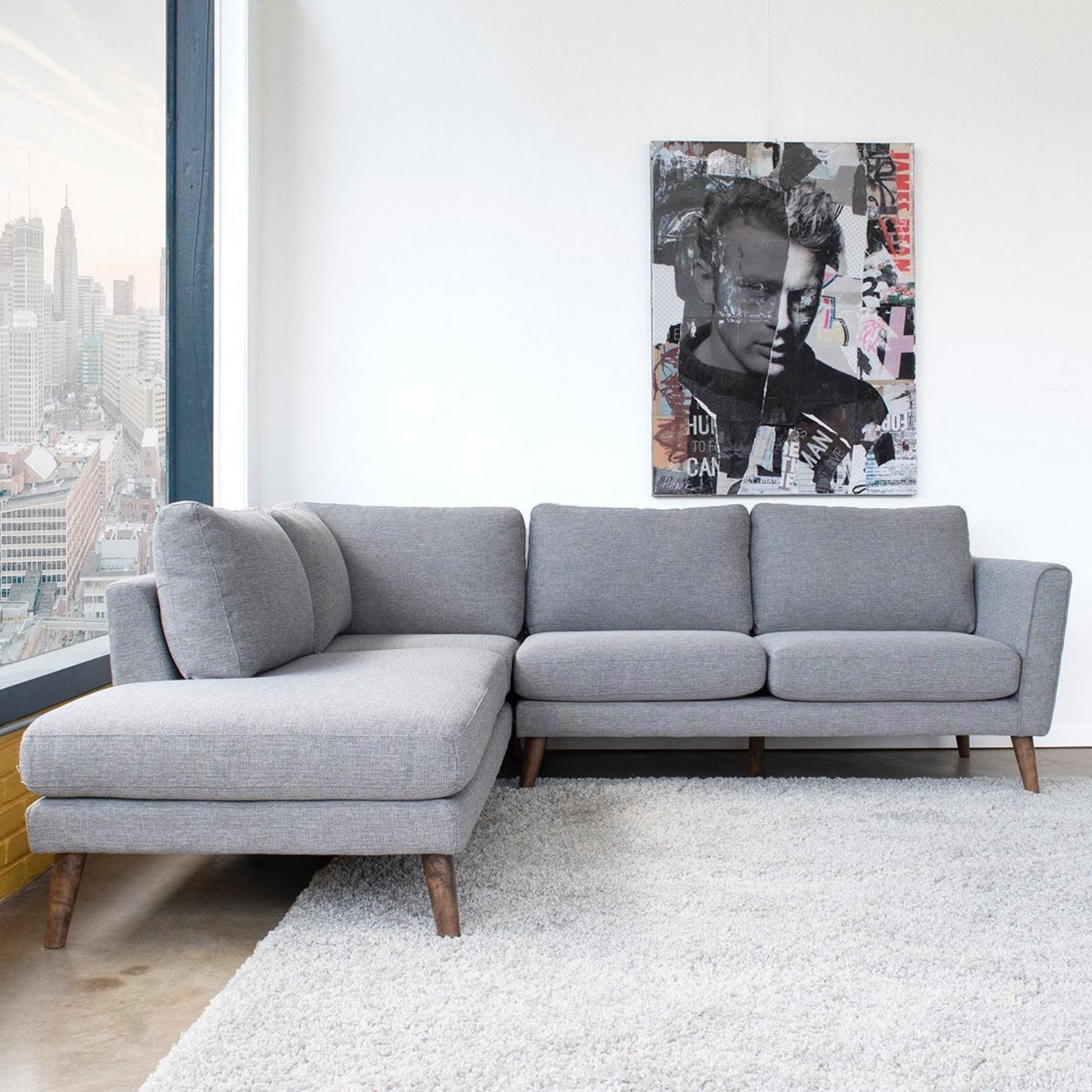 Benson Mid-Century Modern Grey Fabric Sectional Sofa with Left Facing Chaise Lounge - detail view 8