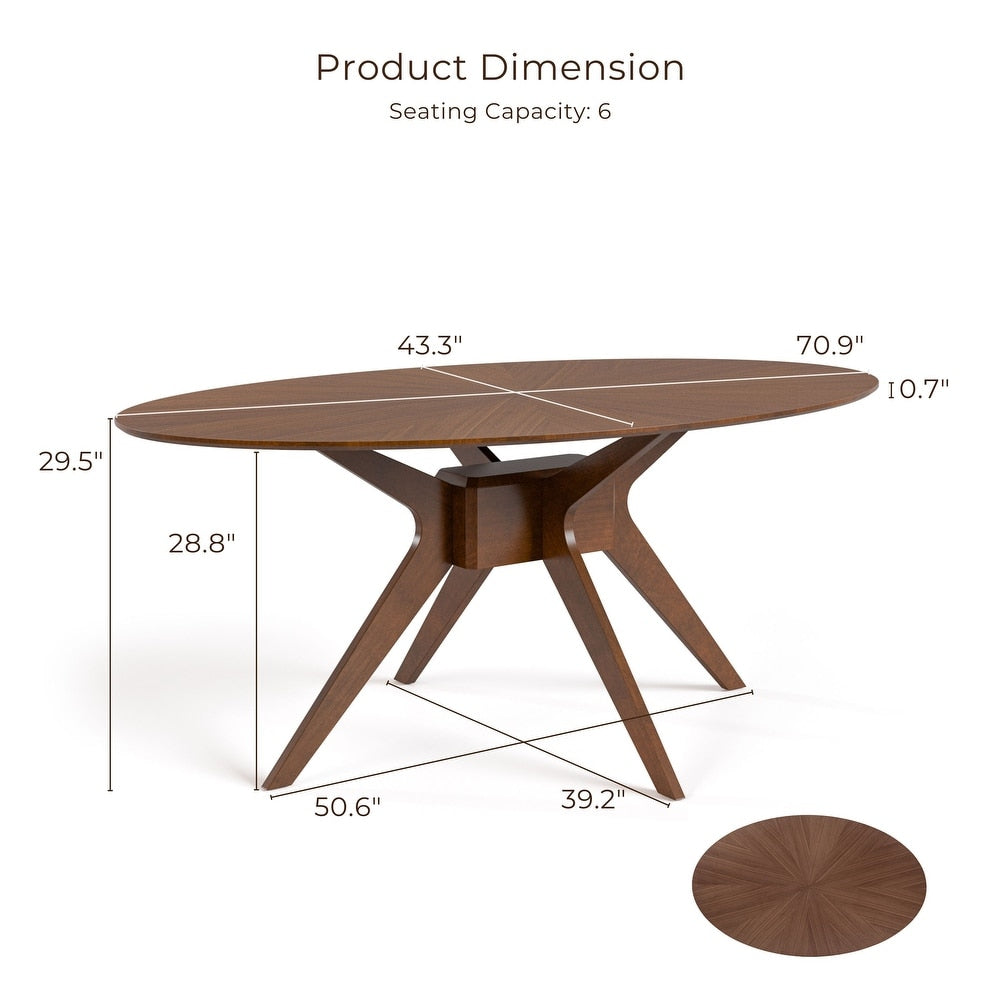 Ebikon 71" Solid Wood Oval Dining Table, Walnut