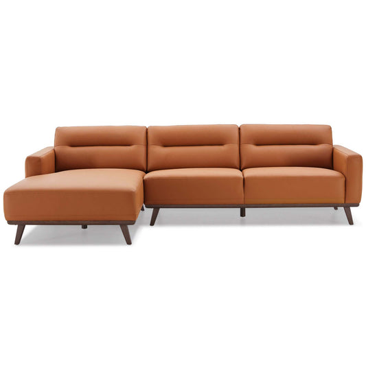 Ella Mid Century Modern L-Shaped Cognac PU Leather Left Sectional Couch with Solid Wood Frame - primary color shot