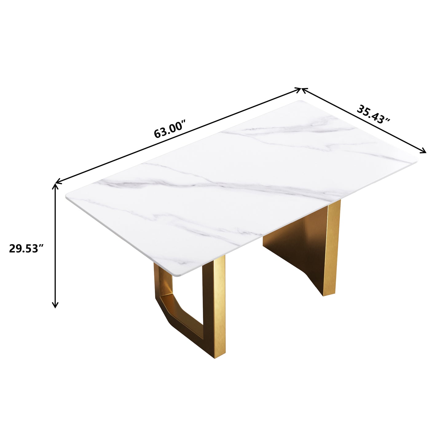 Nyx 63" Modern Sintered Stone Dining Table, White & Gold