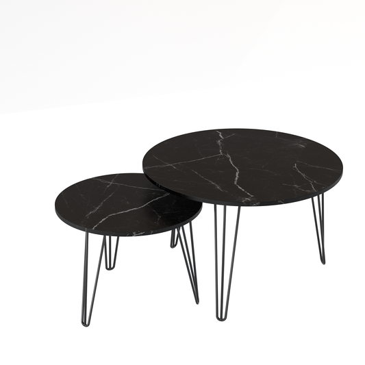 Black Wood+metal Steel Frame Nesting Tables with Black Legs - primary color shot