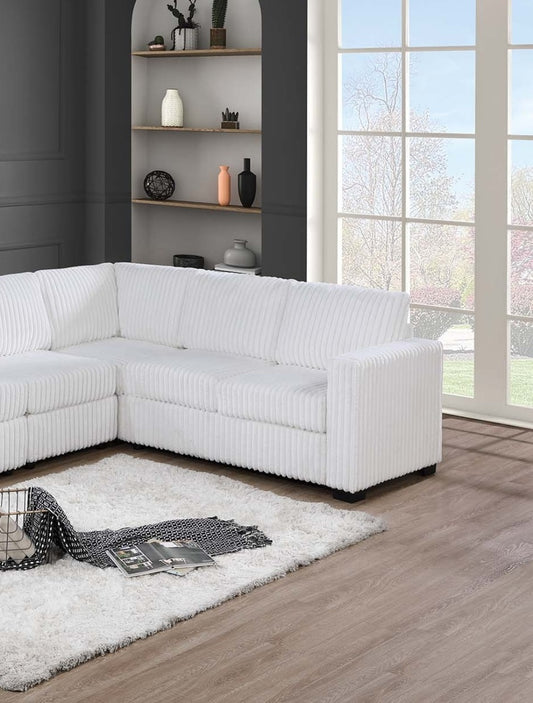 Elegant 4-Pc Sectional Set Milk One Arm Loveseat Corner Wedge Armless Chair Corduroy Upholstered L-Shaped Plush Couch - detail view 2