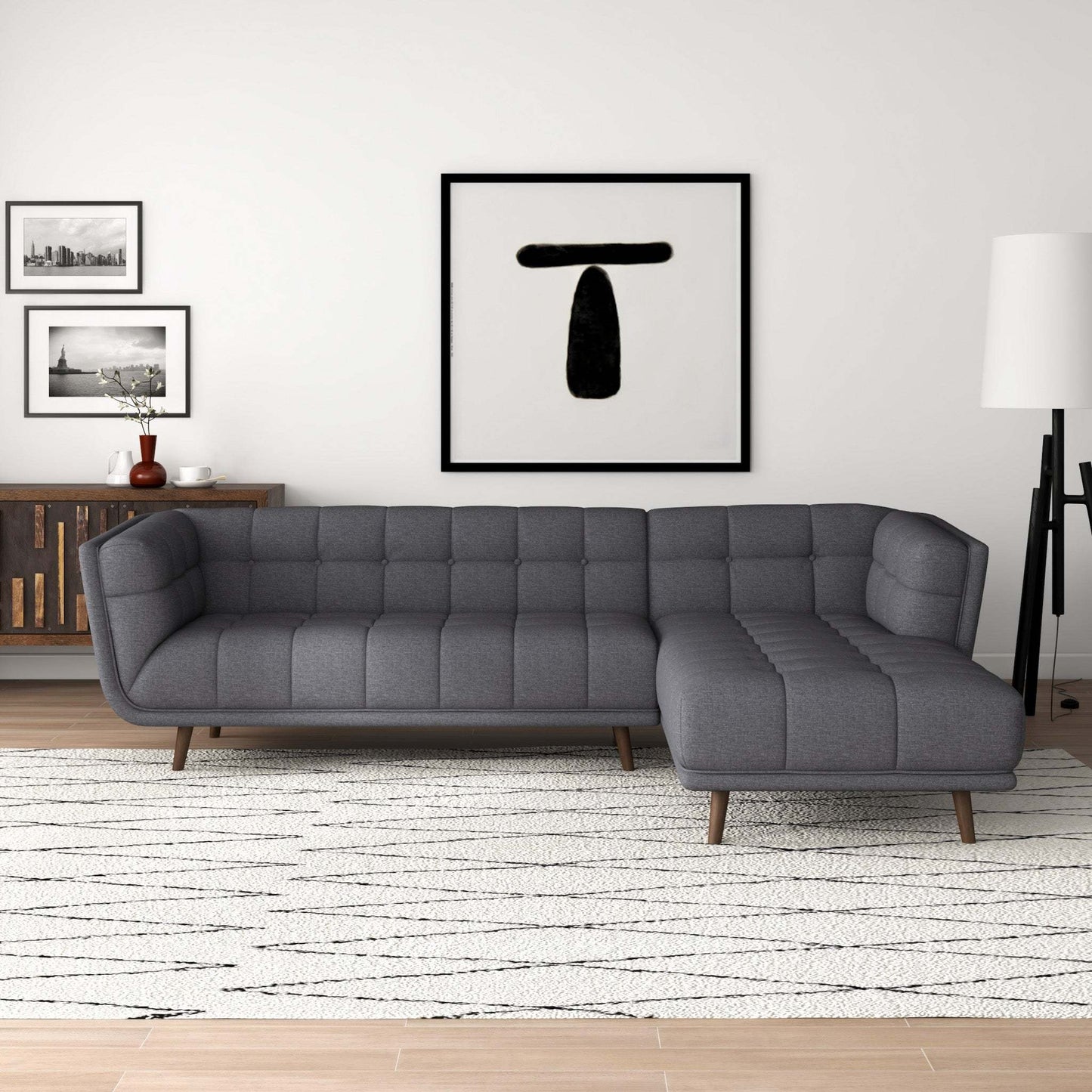 Addison Left Sectional Ash Grey Fabric Sofa - detail view 5