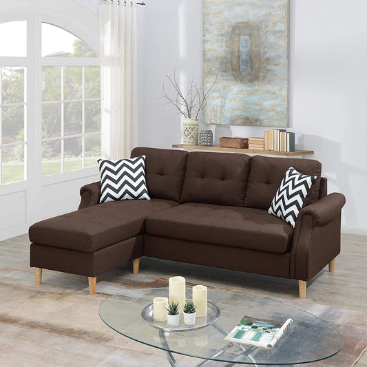 Living Room Corner Sectional Dark Coffee Polyfiber Chaise sofa Reversible Sectional - detail view 2