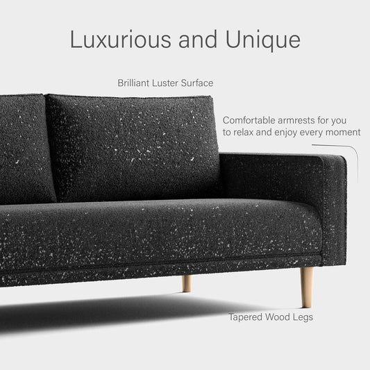 Elverum Modern Bouclé Upholstered Sofa with Wooden Peg Legs - Black