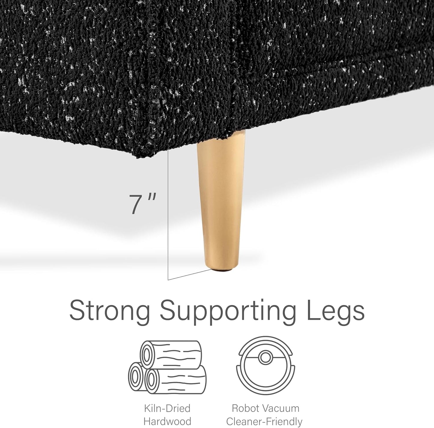 Elverum Modern Bouclé Upholstered Sofa with Wooden Peg Legs - Black