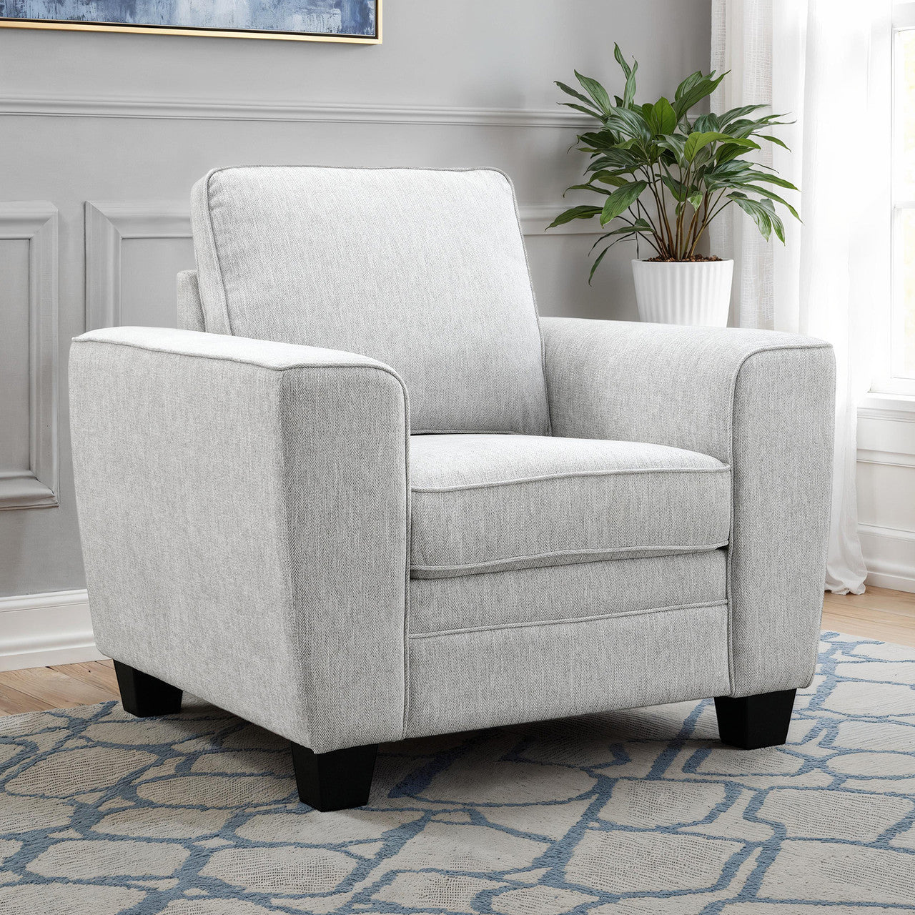 Enea Transitional Chenille Accent Chair with Pillows – Light Gray