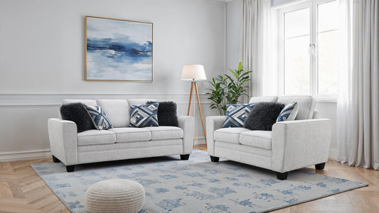 Enea Transitional Chenille Sofa – Light Gray & Warm Walnut