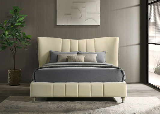 Evelyn Ivory Velvet Platform Bed – Queen