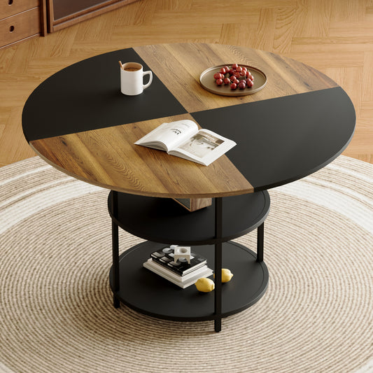 Diameter Modern Splicing Circular Dining Table - Double-Layer Storage - Black - detail view 2