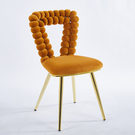 Vivette Modern Upholstered Side Chairs with Golden Metal Legs Set of 2 Orange