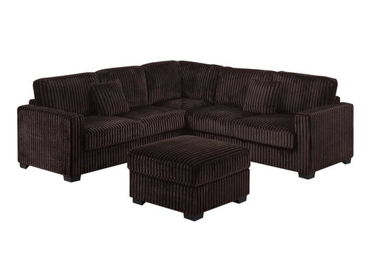 4pc Modern Sectional Set Coffee Finish Left And Right Arm Loveseat Matching Pillow Square Arms Cocktail Ottoman Plastic Legs Primary Living Room - detail view 2
