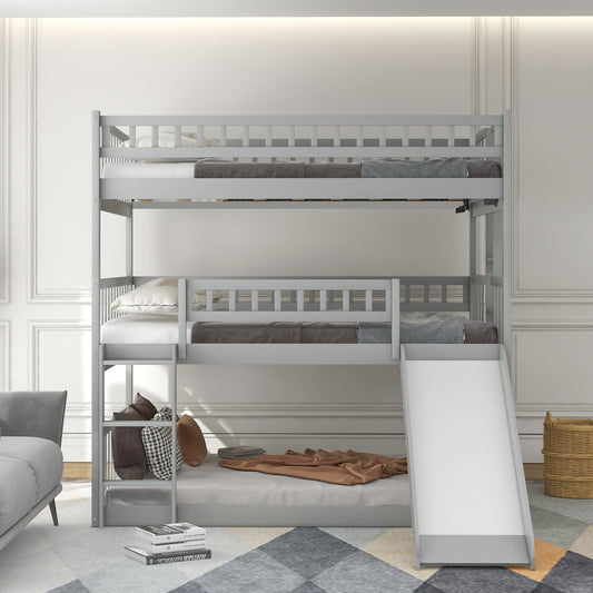 Full-Over-Full-Over-Full Triple Bed with Built-in Ladder and Slide - Gray - detail view 2