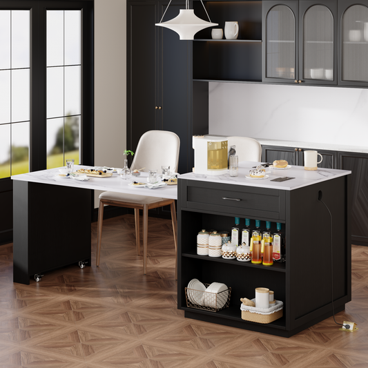 K&k 83" Kitchen Island with Extendable Dining Table for 4-6 Person - Black - detail view 2