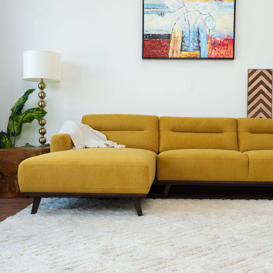 Ella L-Shaped Dark Yellow Linen Left Sectional Couch with High-Density Foam - detail view 2