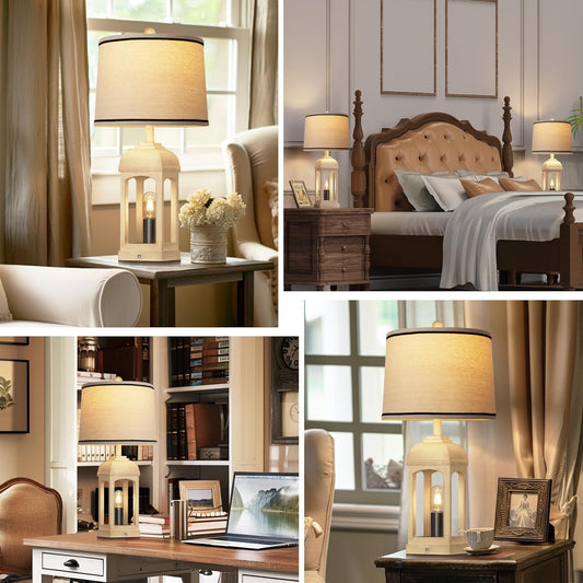 Set of 2 Beige Farmhouse Table Lamps with 3-Way Dim
