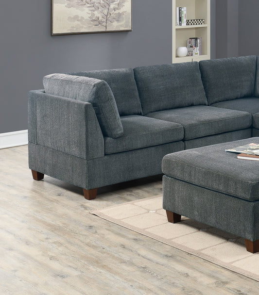 Living Room Furniture Grey Chenille Modular Sectional 6pc Set Corner Sectional Modern Couch 3x Corner Wedge 2x Armless Chairs and 1x Ottoman - detail view 2