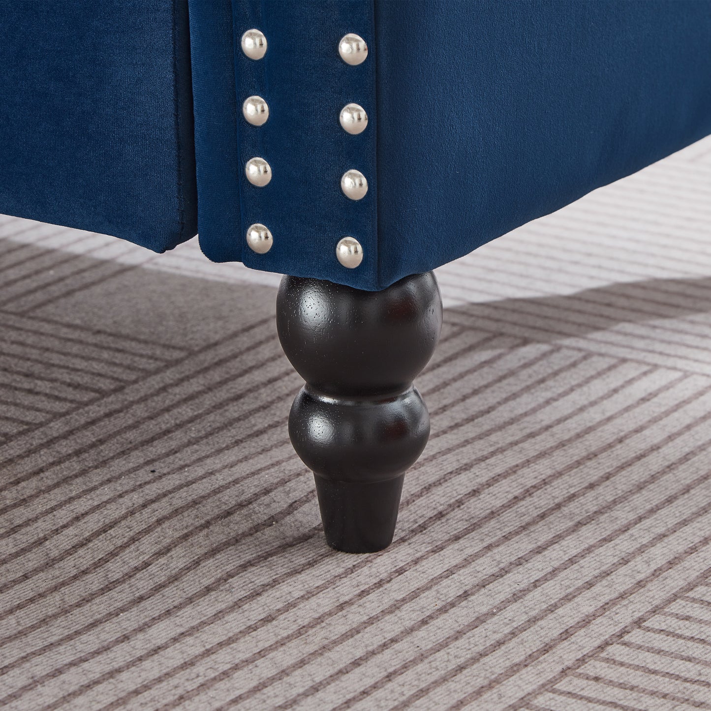64" Modern Velvet Chaise Lounge - Navy & Blue - detail view 8
