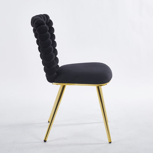 Vivette Modern Upholstered Side Chairs with Golden Metal Legs Set of 2 Black