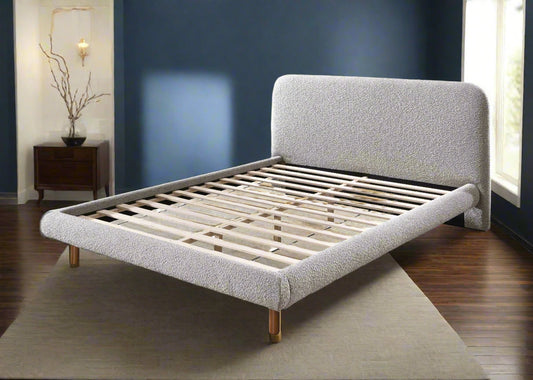 Lennox Bouclé Upholstered King Platform Bed – Gray