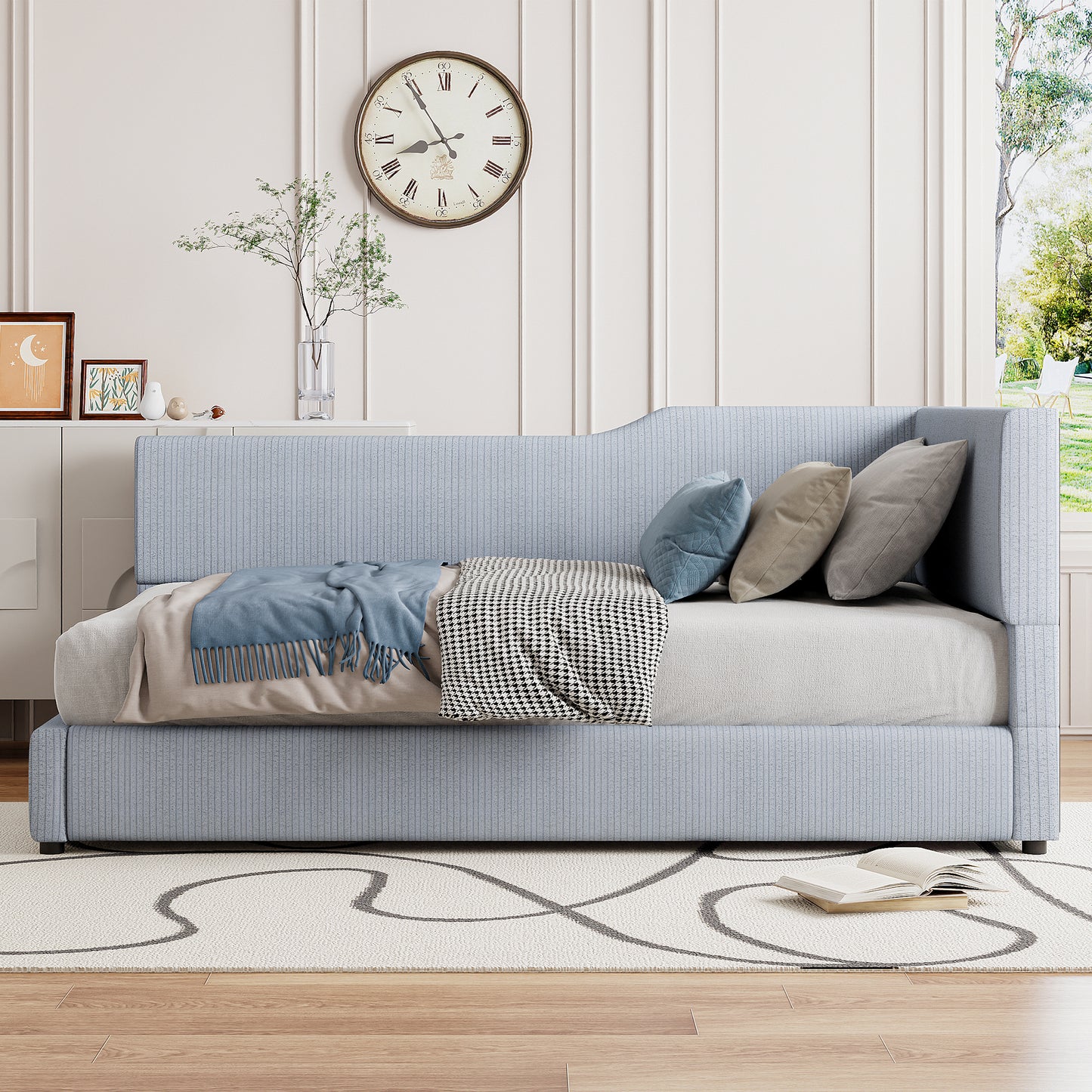 Lumen Twin Size L-Shaped Corduroy Daybed Upholstered Daybed, Gray