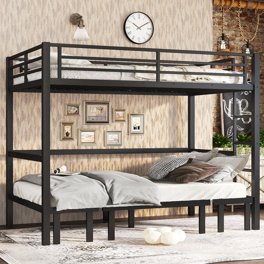 Twin XL over Twin XL Size Pull-Out Metal Bunk Bed - Black - detail view 2