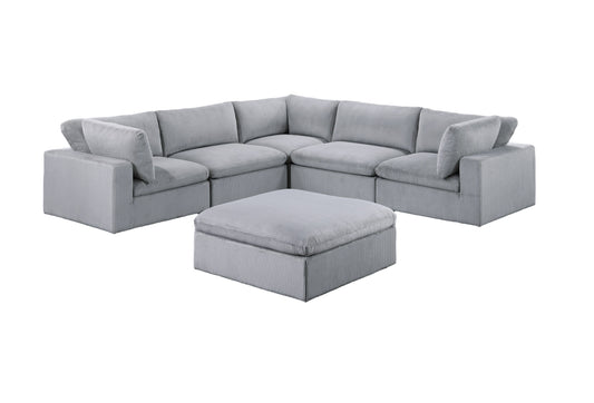 Dark Gray Color 6pc Modular Sectional Set Corduroy Upholstery Couch 3x Corner wedge 2x Armless Chairs 1x Ottoman Living Room Furniture - detail view 2