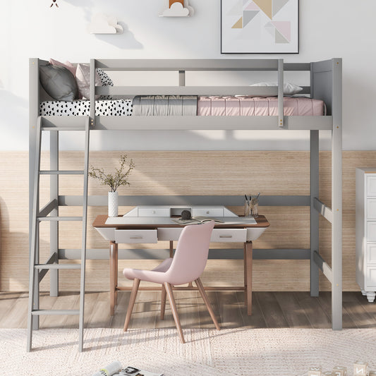 Solid Wood Twin Size Loft Bed with Ladder(gray) - detail view 2