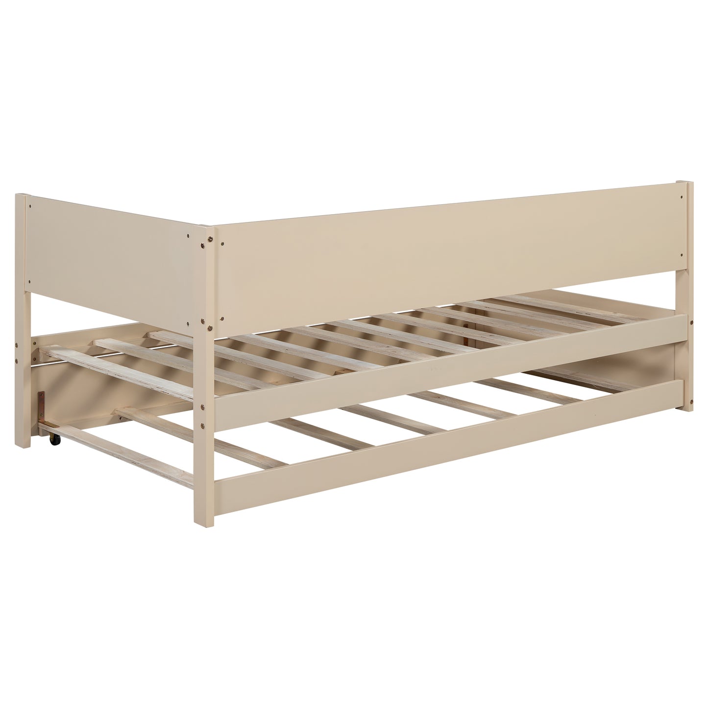 Damaris Twin Size Wood Daybed with Trundle and Guardrail, Beige