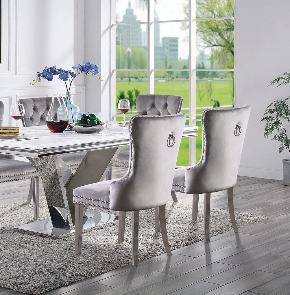 Emma Velvet Wingback Chairs with Mirrored Silver Legs Set of 2 , Gray