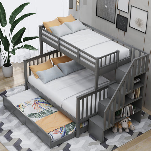 Stairway Twin-over-Full Bunk Bed with Twin Size Trundle - Gray - detail view 2