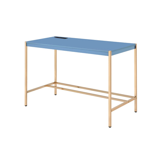 Navy Blue and Gold Writing Desk with USB Ports