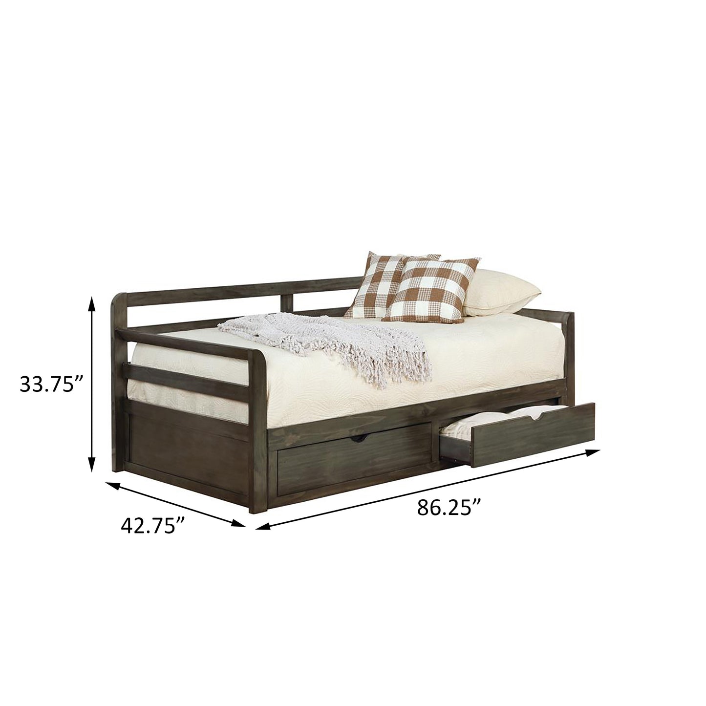 Mali Modern Grey Twin XL 2-drawer Daybed with Extension Trundle